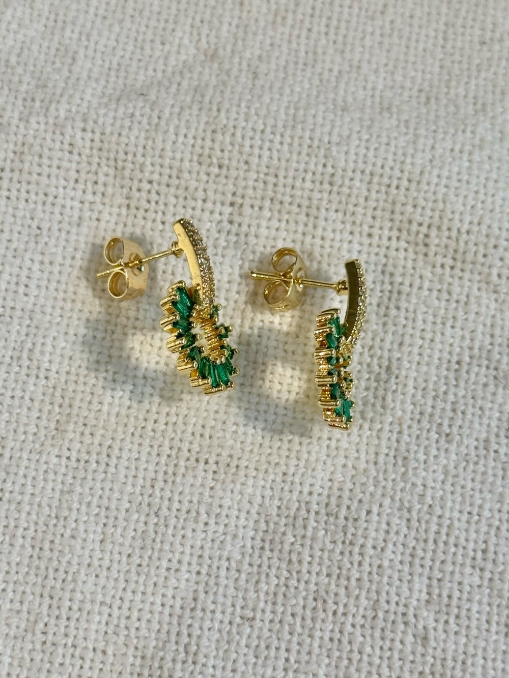NEW! Gold Plated Green Crystal Earrings - Women Jewelry - Picture 5 of 5